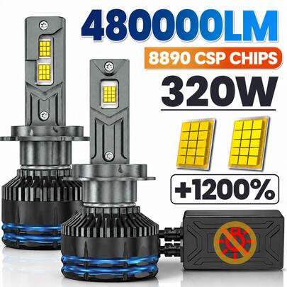 2 قطعة مصباح LED للمصابيح الأمامية H4 H7 H1 H3 H11 9005 HB3 9006 HB4 مصباح سيارة 480000LM فائق السطوع CSP مصباح قيادة مصباح ضباب توربو 12V 24V