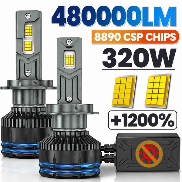 2 piezas Bombilla LED para faros H4 H7 H1 H3 H11 9005 HB3 9006 HB4 Automóvil 480000LM Súper Brillante CSP Bombilla de faros de conducción Turbo Lámpara de niebla 12V 24V