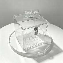 Elegant Acrylic Wedding Card Holder With Lock - Transparent Guest Book Box For Graduation, Birthday Party And Gift Storage - D - View 9