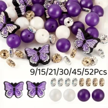 9/15/21/30/45/52Pcs Butterfly Theme Silicone Spacer Beads, Used For Making Jewelry, Perfect For Creating Unique Bracelets And Decorative Pens, Ideal Gift For Valentine's Day - Multicolor - View 12