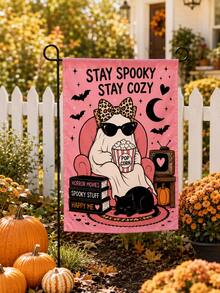 1pc 12*18 Inch Garden Flag, Halloween Cute Ghost & Pumpkin Pattern, Double-Sided Print, Spooky Season Yard Patio Autumn Decor - A - View 5