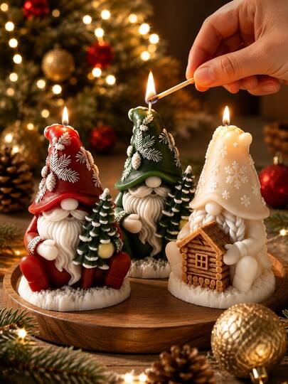 Cetakan Lilin Silikon Santa Claus, Peri Tanpa Wajah Musim Dingin dengan Pohon Pinus dan Rumah Kayu, Cetakan Patung 3D untuk Lilin Aromaterapi DIY, Plaster, Resin Epoksi, Dekorasi Meja Liburan
