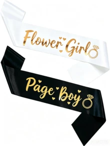 Flower Girl And Page Boy Sash Satin Wedding Party Sashes With Gold Foil Lettering, Wedding Ceremony Accessories For Kids, Wedding Photo Booth Props - Multicolor - View 13