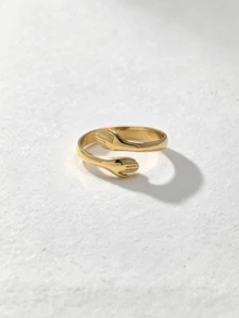 1 pieza Anillo grueso ajustable de acero inoxidable enchapado en oro de 18K con diseño de palma abierta para mujeres - Plateado - Ver 4