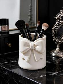 2pcs/1pc 3D Bow Makeup Brush Holder, Girly Desktop Pen Holder, Multi-Functional Lipstick Eyebrow Pencil Makeup Tool Organizer, Suitable For Vanity, Bedroom, Bathroom, Dorm And Office Desk Decoration - A - View 4