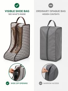 1pc Houndstooth Shoe & Boot Storage Bag In 3 Sizes, Non-Woven Fabric & PVC Material, Dustproof Zipper Organizer With Transparent Window & Handle For Tall Boots, Ankle Boots, Heels & Sneakers, Space-Saving Living Room Home Decor For Closet & Entryway - Multicolor - View 7