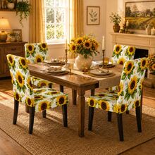 2/4/6PCS Sunflower Print Elastic Chair Covers, Stain-Resistant & Dust-Proof Removable Washable Dining Chair Covers, Modern Country Style Home Decor Chair Covers, Yellow Floral Pattern Chair Cushion Covers, Suitable For Dining Room, Kitchen, Living Room Chair Renovation, Holiday Home Decoration - Yellow - View 5