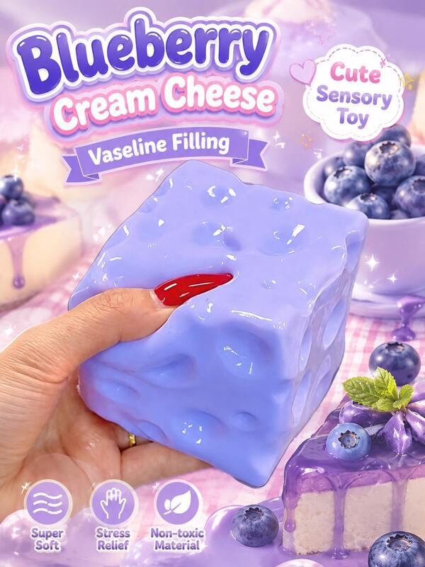 DAFENNI 1pc Blueberry Cheese Filled Squeeze Toy, Non‑Rebound Super Soft Texture Cheese Squish, ASMR Sensory Play, Halloween Party Favors, Birthday Christmas Assorted Party Gifting, Stress Relief Desk Decor Toy