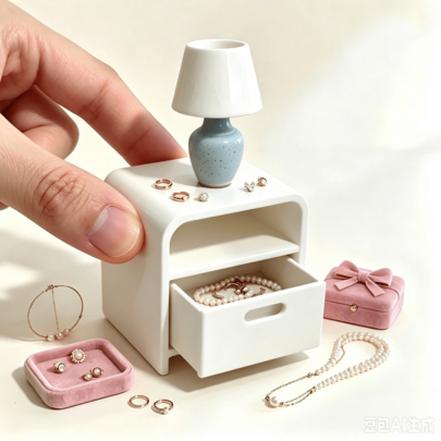 Mini Bedside Table Lamp Alarm Clock Perfume Bottle Book Set, Suitable For 1:12 Neutral Dollhouse Bedroom Decoration, Minimalist Miniature Furniture, Pink Bedside Table, Realistic Storage Drawer, Miniature Scene Diorama