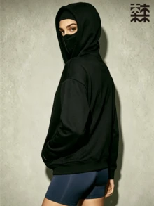 mulinsen Women's Full Zip Sweatshirt, Loose Fit Long Sleeve Sports Jacket With Kangaroo Pocket, Streetwear Style For Daily Wear - Black - View 5