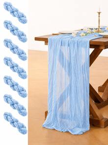 1/5 Pcs Light Blue Tulle Table Runner/Tablecloth, Soft Fluffy, For Weddings,Wedding Decor,Room Decor,Home Decor,Kitchen Deccor,Party Decor,Can Be Used As Chair Back Ties,Festivals, Engagement And Other Occasions - Baby Blue - View 1