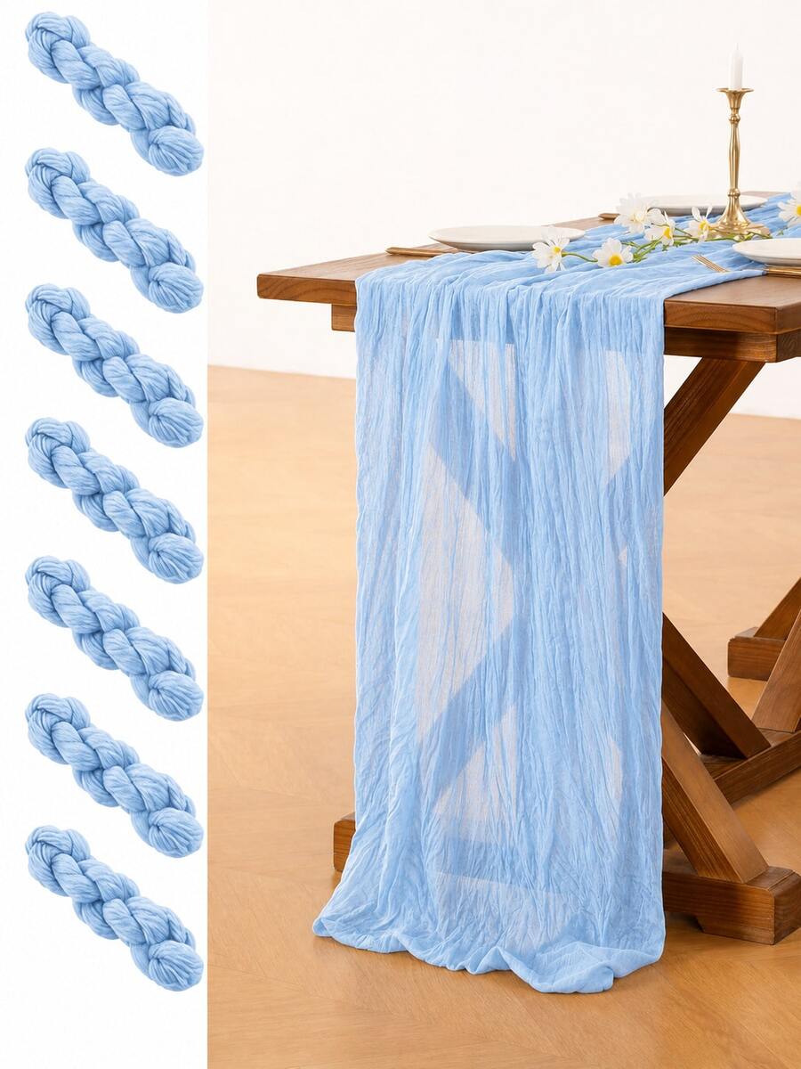 1/5 Pcs Light Blue Tulle Table Runner/Tablecloth, Soft Fluffy, For Weddings,Wedding Decor,Room Decor,Home Decor,Kitchen Deccor,Party Decor,Can Be Used As Chair Back Ties,Festivals, Engagement And Other Occasions - Baby Blue - View 1