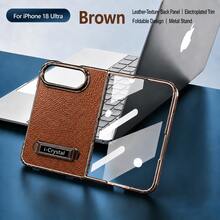 1pc Multi-Color Lychee Leather Texture Anti-Drop Shockproof Scratch-Resistant Anti-Fingerprint Dust-Proof Integrated Shell Film With Built-In Hidden Metal Kickstand Raised Lens Protection Front Screen Protector Electroplated Metal Frame Full Coverage Protection PU Leather Lychee Grain Material Electroplated Frame Crafting Light Luxury Business Style Foldable Phone Protective Case Phone Cover Suitable Compatible With Apple Duo For Business Professionals - Multicolor - View 17