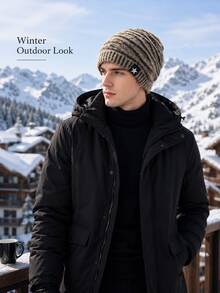 Winter Loose Knit Beanie, Oversized Design, Ribbed Brim With Textured Stripe Details, Comfortable Warm Headwear, Thick Cold-Proof Hat, Unisex, Suitable For Outdoor Hiking, Skiing, Travel, Commuting Seasonal Wear - Multicolor - View 10