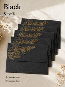 5pcs Hot-Selling Vintage Gold Foil Stamped Envelopes, Eye-Catching Thick Special Paper Envelopes, Practical Invitation And Greeting Card Storage Bags - Multiple Styles - View 10