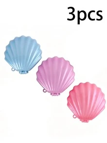 3pcs/1pc Shell Air Cushion Scalp Massage Comb, Portable Shell Comb For Female Students, Foldable Comb, Multicolor With Built-In Mirror - Multicolor - View 14