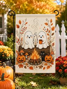 1pc 12*18 Inch Garden Flag, Halloween Cute Ghost & Pumpkin Pattern, Double-Sided Print, Spooky Season Yard Patio Autumn Decor - A - View 7