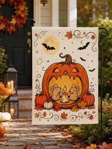 1pc 12*18 Inch Garden Flag, Halloween Cute Ghost & Pumpkin Pattern, Double-Sided Print, Spooky Season Yard Patio Autumn Decor - A - View 18
