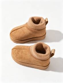 1 Pair Kids Knitted Sock Boots, Thermal Lined Warm Slip-On Ankle Boots, Soft Sole Anti-Slip, Autumn/Winter - Brown - View 7