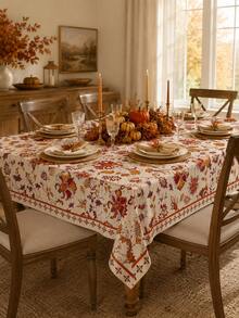 1pc Thanksgiving Polyester Tablecloth, Turkey & Autumn Leaf Print Round/Rectangular Tablecloth, Autumn Harvest Thanksgiving Dinner Table Decor, Suitable For Kitchen & Farmhouse Style Home - I - View 15