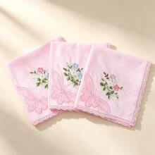 Lace Trim Handkerchief, Women's Square Decorative Handkerchief - Multicolor - View 3