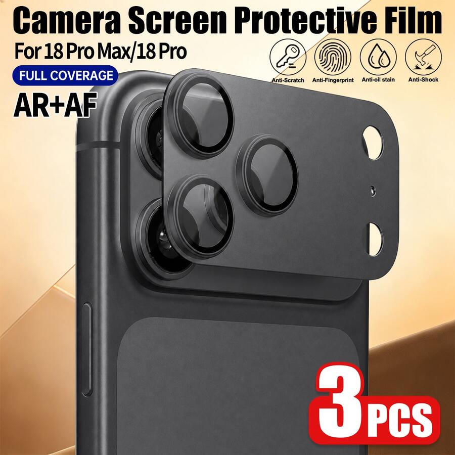 CASECOPS 3 قطع فيلم حماية شاشة الكاميرا ل- 18 Pro Max/18 Pro. متوفر باللون الرمادي الجرافيتي. مصنوع من زجاج مقسى عالي الجودة بصلابة 9H+، مقاوم للزيت، مقاوم للخدش، مقاوم للبصمات، ومقاوم للغبار. تصميم تغطية كاملة، خالي من الفقاعات، خالي من الغبار، وسهل التركيب، يوفر حماية شاملة لشاشة كاميرا هاتفك. ألوان أكثر متوفرة، تصميم أنيق، متين، مثالي لمستخدمي الهواتف الذكية وعشاق التصوير الفوتوغرافي، وهدية مثالية للعائلة والأصدقاء في أعياد الميلاد.