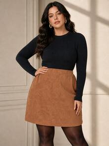 Plus Size Women Solid Color Casual Versatile Daily Wear Skirt - Dark Khaki - View 4