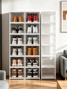 6‑Tier Foldable Shoe Cabinet - Flip‑Top Practical Plastic Shoe Cabinet, No Assembly Required, Vertical Stackable Design, Space‑Saving, Stable Structure, Vertical Shoe Rack, Suitable For Homes, Apartments, Dormitories And Shops - Multiple Specifications - View 6