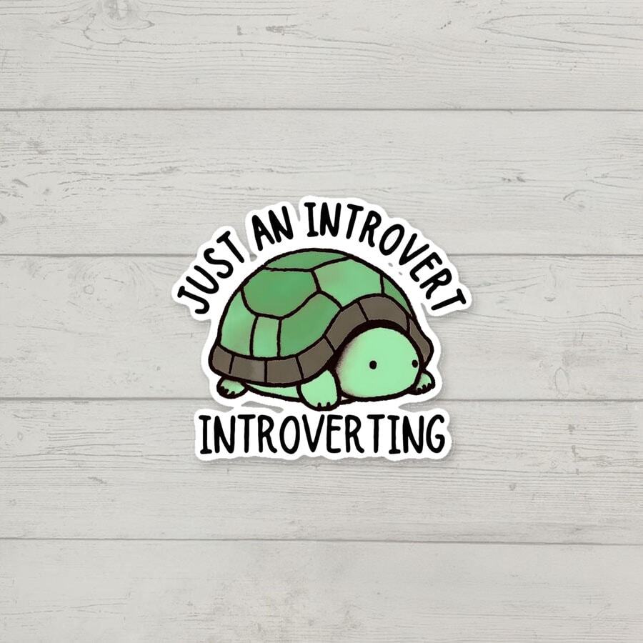 1PC Cute Turtle "Just An Introvert Introverting" Sticker, Introvert Meme Vinyl Decal, Funny Social Quote, Waterproof Sticker For Laptop, Water Bottle, Car, Phone Case - Multi-color - View 1