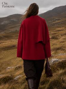 Tiefrote asymmetrische Schal-Strickjacke | Auffällige rote weiche Oberbekleidung | Elegante Winter-Mode-Schicht - Rot - Übersicht 4