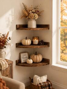 1pc/3pcs Corner Floating Wall Shelf, Corner Storage Rack, Corner Shelf Bracket, Floating Wooden Edge Wall Shelf, Rustic Style Wooden Wall-Mounted Storage Display Rack, Suitable For Living Room, Bedroom, Bathroom, Kitchen, Can Be Used As Birthday, Graduation Gift, Autumn Thanksgiving, Halloween, Christmas Party Decoration - Brown - View 12