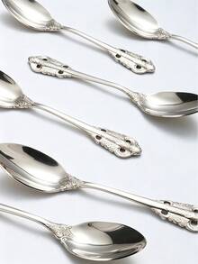 1/2/4pcs Stainless Steel Dessert Spoon Coffee Spoon Ice Cream Spoon Suitable For Afternoon Tea Dessert Shop Restaurant Banquet - Silver - View 3