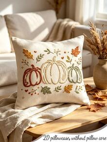 1PC Fall Pumpkin Maple Leaf Embroidery Print Pillow Cover Autumn Farmhouse Decorative Throw Pillowcase Sofa Couch Home Decor - Multicolor - View 1