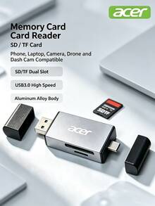Acer 85‑3.0 Single-Slot / 3.0 Dual-Slot / 3.2 Dual-Slot Dual-Card Reader USB‑A+Type‑C Dual-Head SD/TF Card Reader For Phone, Computer, Laptop, Camera, Drone, Dash Cam Storage Card - View 1