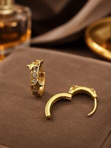 1 Pair Fashion 304 Stainless Steel Sparkling Rhinestone Star Decor Hoop 14K Earrings, Suitable For Women's Daily Wear And Party Wear, Elegant Earrings For Women, Stainless Steel Earrings, Women's Denim Accessories - Star - View 3