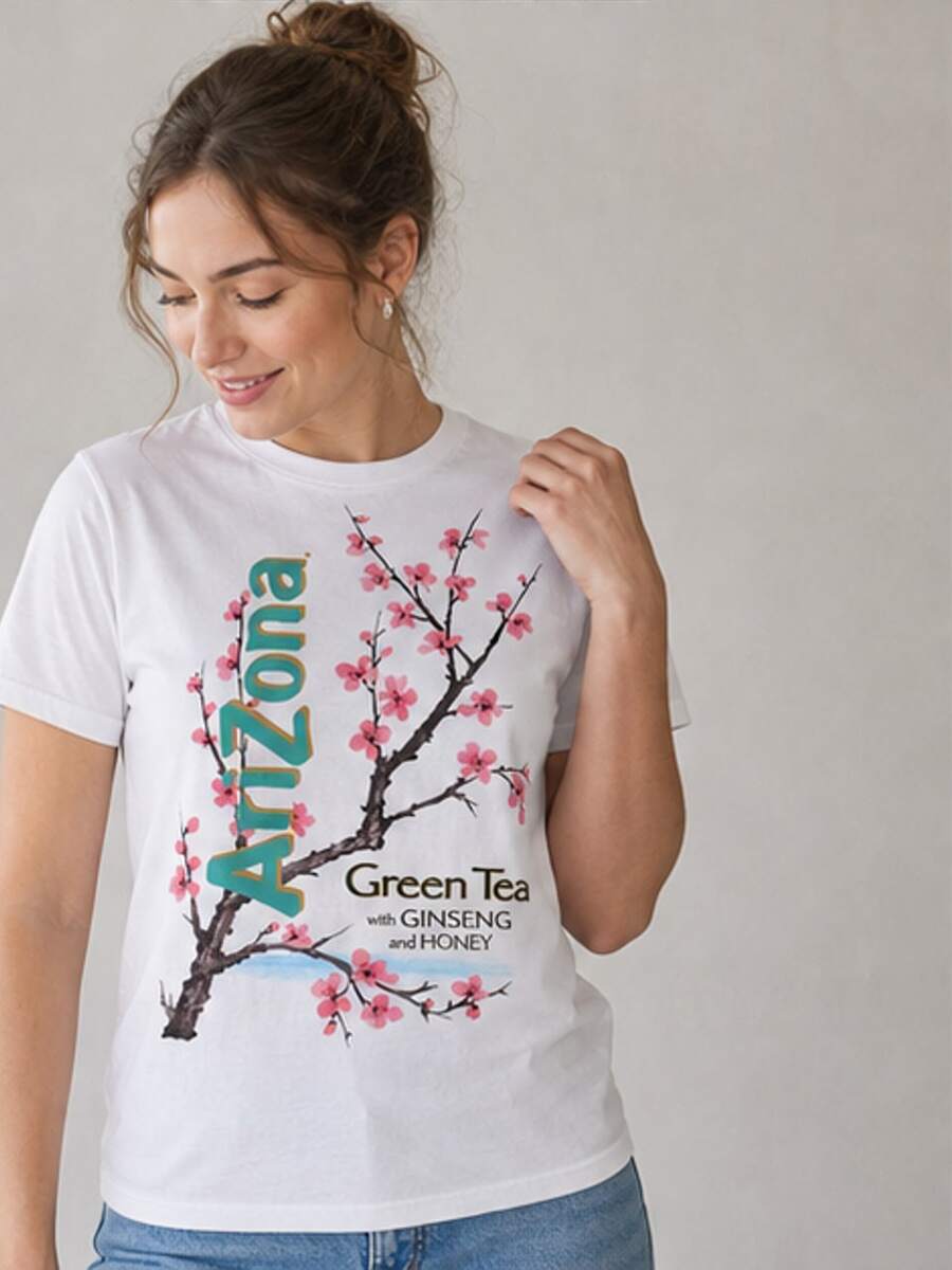 Women's Short-Sleeve T-Shirt, Floral Print, Crew Neck, Comfortable Casual Top, Women's Autumn, Ideal For Everyday Wear, Direct Local Shipping - White - View 1