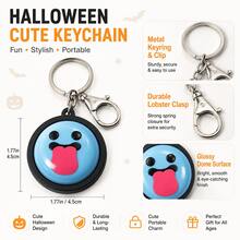 1 buah Gantungan Kunci Wajah Lucu Halloween, , Tengkorak & Wajah Lidah, Gantungan Kunci Bulat Lucu dengan Klip Logam, Aksesori Ransel & Kunci, Hadiah Pesta Halloween - Biru - View 3