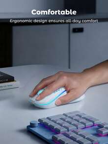 Teckwe Wireless Gaming Mouse Honeycomb 2.4G USB Cordless Mouse RGB Rechargeable PC Game Mice With LED Lights, Drag-Free Paracord, Ergonomic, Suitable For Home Gaming And Office Use Halloween Gift - White - View 2