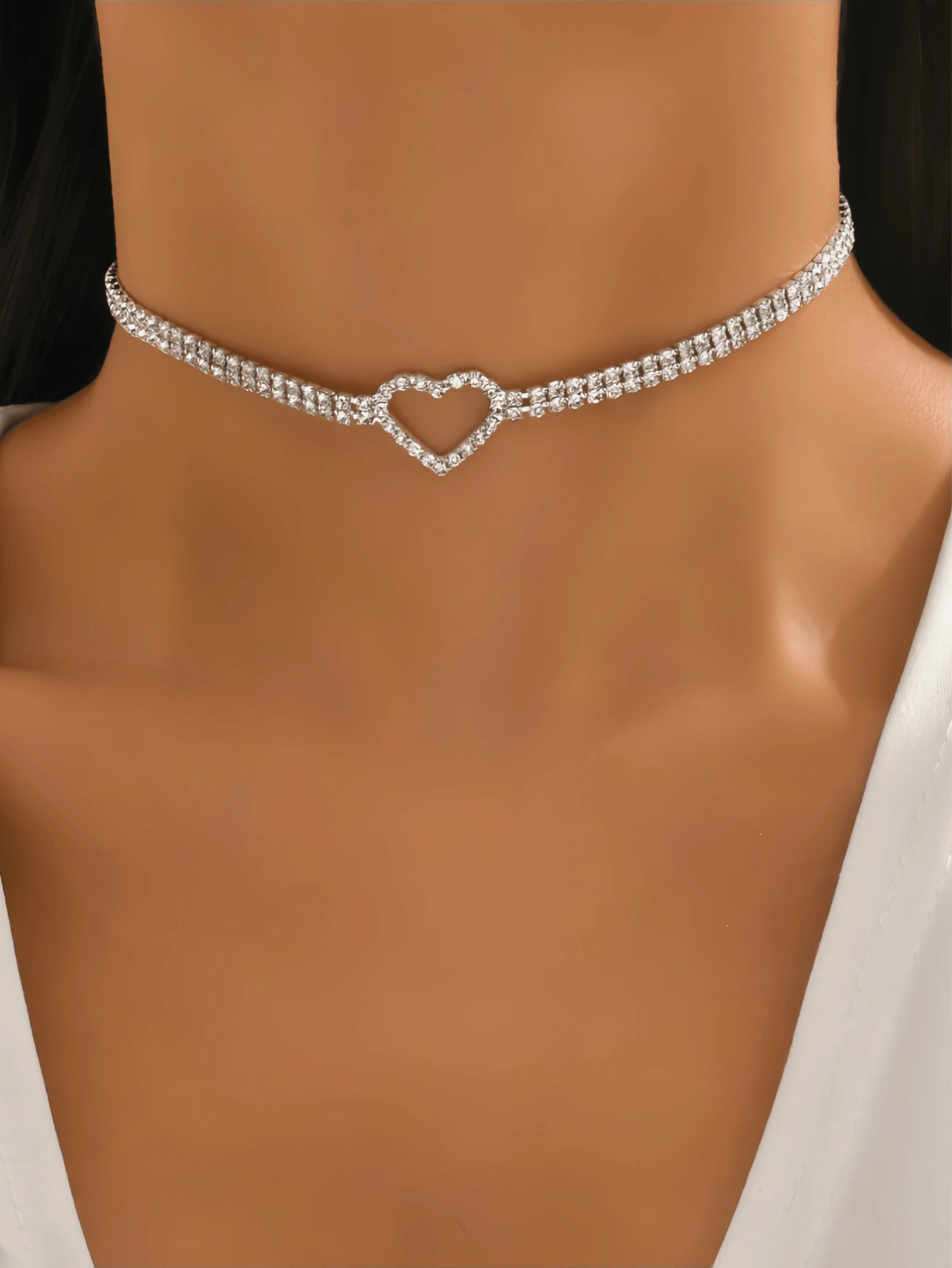 1pc Fashion Heart-Shaped Rhinestone Necklace, Elegant Versatile Chain, Suitable For Women's Daily Wear, Perfect Gift For Friends And Mothers - Multicolor - View 1
