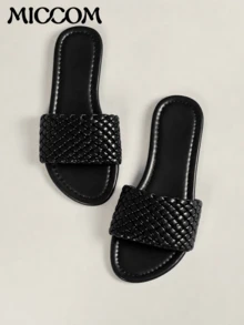 MICCOM Women's Flat Slide Sandals, 2025 New Bowknot Soft Bottom Lightweight Breathable Flat Beach Slippers, Casual Summer Sandals - Black - View 1
