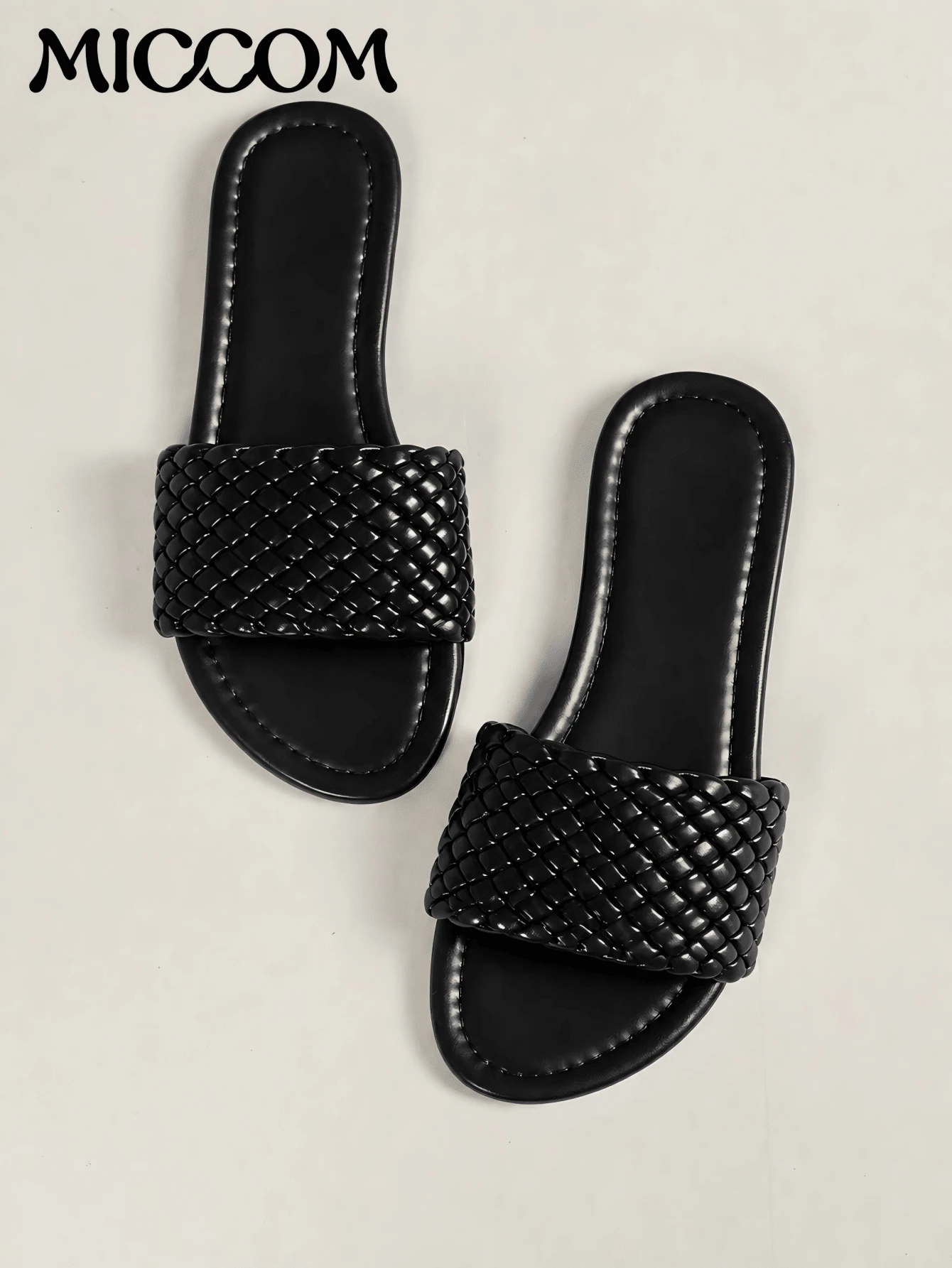 MICCOM Women's Flat Slide Sandals, 2025 New Bowknot Soft Bottom Lightweight Breathable Flat Beach Slippers, Casual Summer Sandals - Black - View 1