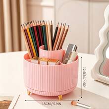 1pc Rotating Pencil Holder, White 5-Compartment PP Polypropylene Material Storage Box, Suitable For Desktop Drawer Organization Of Pencils, Markers, Colored Pens, Highlighters And Other Large Capacity Organizer Container, 360° Rotating Marker And Craft Stationery Storage Box - Rotating Flat-top Style - View 8