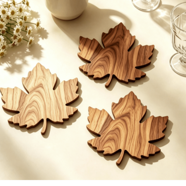 1/4/8 stuks houten onderzetters in de vorm van esdoornbladeren - bureautoebehoren onderzetters, antislip en hittebestendig - decoratie voor thuis en restaurant, geschikt voor dranken, koffie, thee, perfect voor thuis, kantoor, restaurant, feest, herfstdecoratie, Halloween-cadeau, keuken decoratie