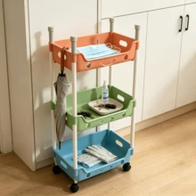 1 pieza Organizador de almacenamiento de aperitivos con estante de pie, carrito móvil de varias capas para juguetes y almacenamiento del hogar (color aleatorio) - Multicolor - Ver 6