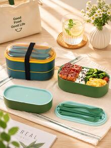 1PC Diet Portion Control Bento Lunch Box, Double Layer Stackable Compartment Divided Meal Prep Container, Large Capacity Portable Food Storage For Office Commute, Fruit Fresh Keeping Lunchbox, Work Meal Box, Birthday Housewarming Gift,Back To School - Multicolor - View 12