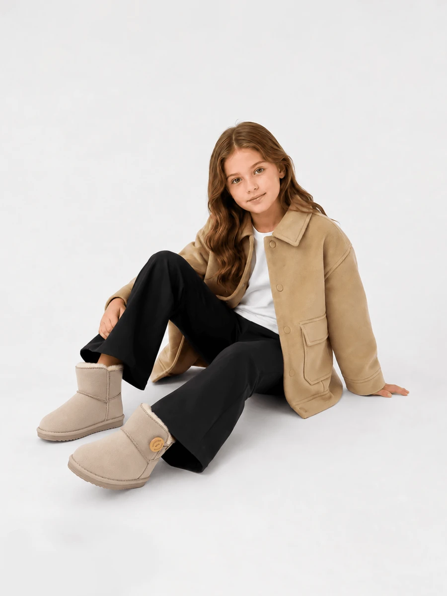 Balabala 2025 Kids Mid-Calf Snow Boots, Thick Wool Lining Winter Shoes, Suitable For Boys And Girls - Camel - View 1