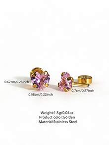 VceTd 1/2/3PCS Romantic Cute Style Stainless Steel Women's Jewelry Set With Pink Glass Inlaid Heart/Rose Pendant Design, Suitable For Women's Daily Wear, Date, Or Gift - Yellow Gold - View 7
