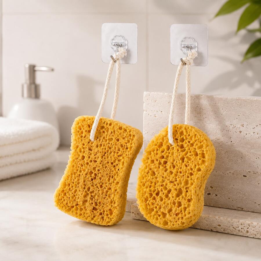Bath Sponge Set With Hanging Loop, Soft Shower Sponge For Body Cleansing, Rich Foam & Gentle Exfoliation, 2 Shapes 1 Set - View 1