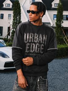 Men Street‑Style Letter Print Pullover Sweatshirt, Ideal For City Walk, Weekend Hangout, Friend Gathering & Daily Matching, Cool Urban Outfit For Guys - Black - View 4