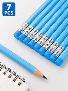 7/14pcs Blue HB Wooden Pencils With Eraser, Triangular Barrel Graphite Writing Pencils, Suitable For Writing, Drawing, Sketching, Office, School And Back To School Stationery - Blue Color - View 8